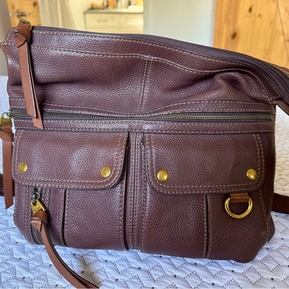 Fossil Rich Brown Leather Crossbody Bag